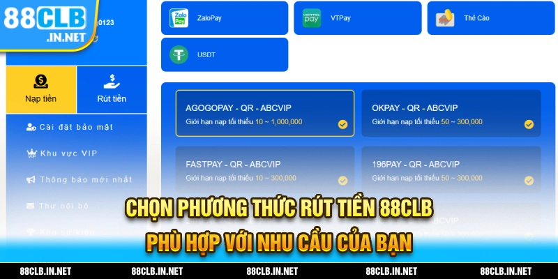 Nạp Tiền 88CLB – Cập Nhật Chi Tiết Cách Thực Hiện Mới Nhất 2026 2 Chọn phương thức nạp tiền 88CLB phù hợp cho bạn
